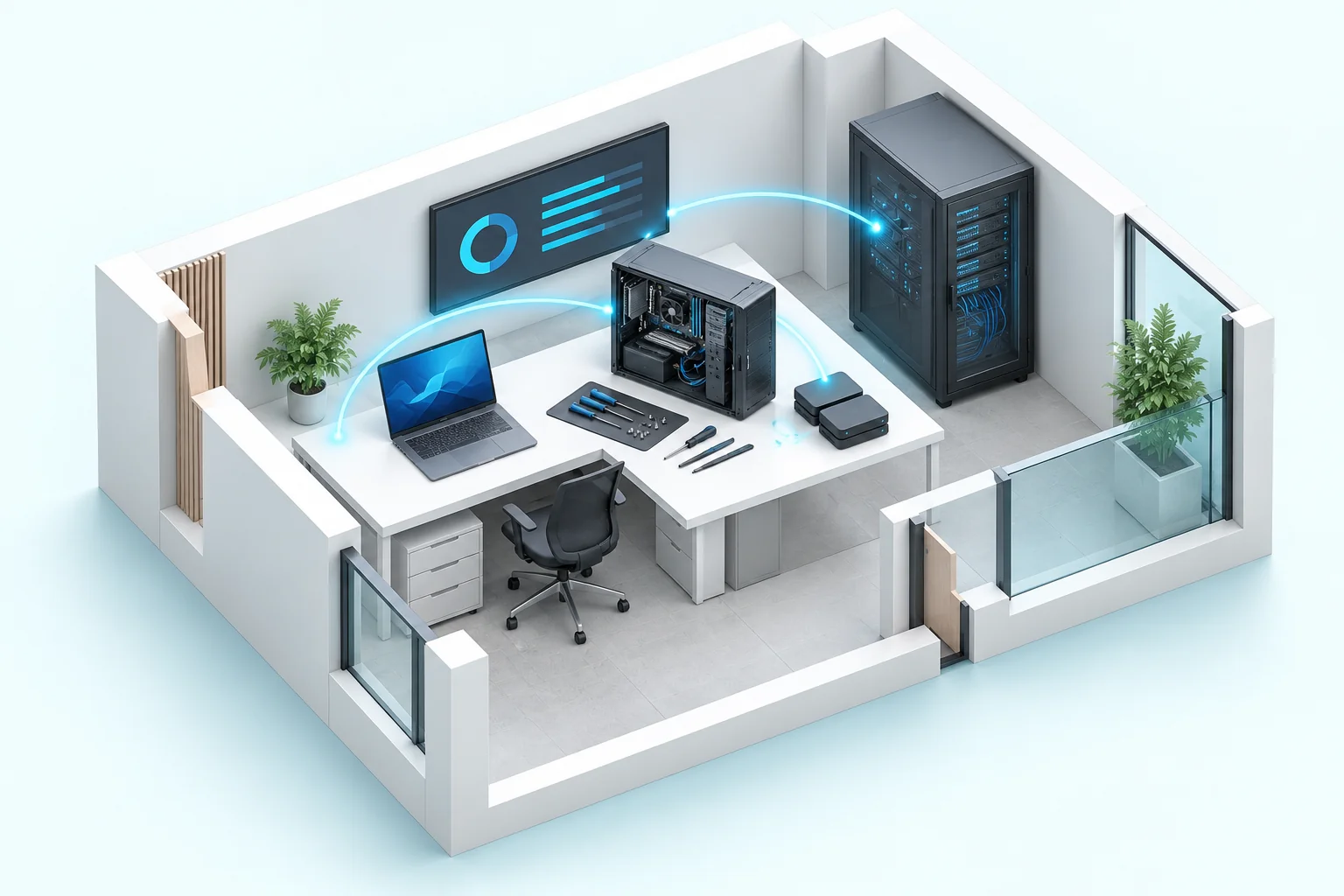 Concept illustration of an IT service workbench for system maintenance and operational support